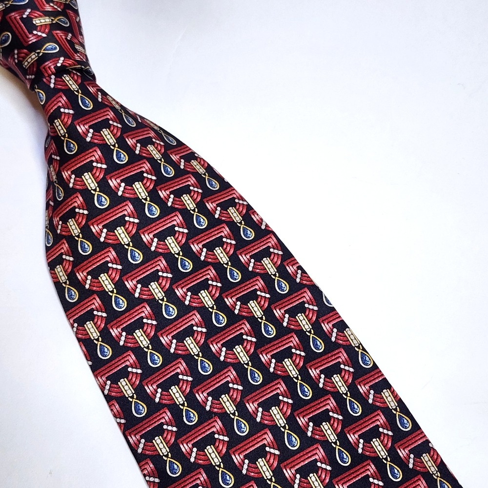 Vtg 80's MEETING STREET  Necktie Tie Black Art Deco  100% Silk 4" x 58.5"